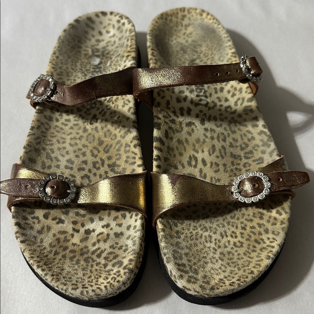 MEPHISTO Metalic Copper Toned Leopard Print Slip on Sandals with Buckles EU 35 - Picture 2 of 12